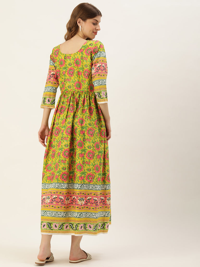 Green and multicoloured Floral Print Laced Maternity Maxi Dress