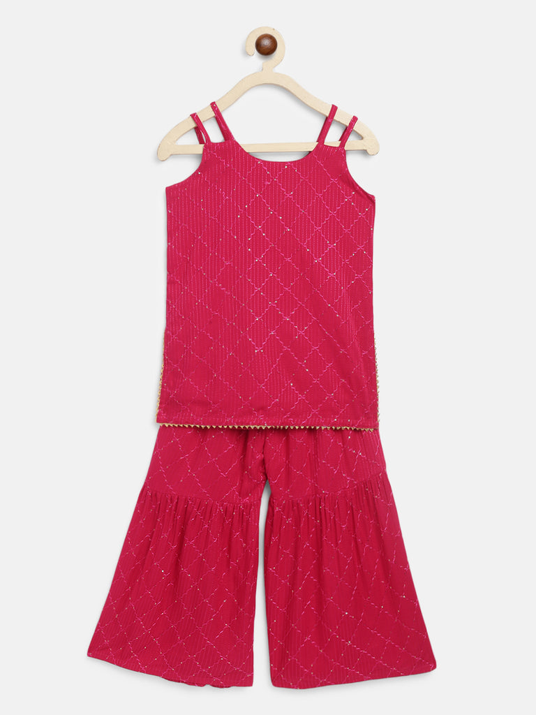 Pink Sequin embroidered top and sharara pant set