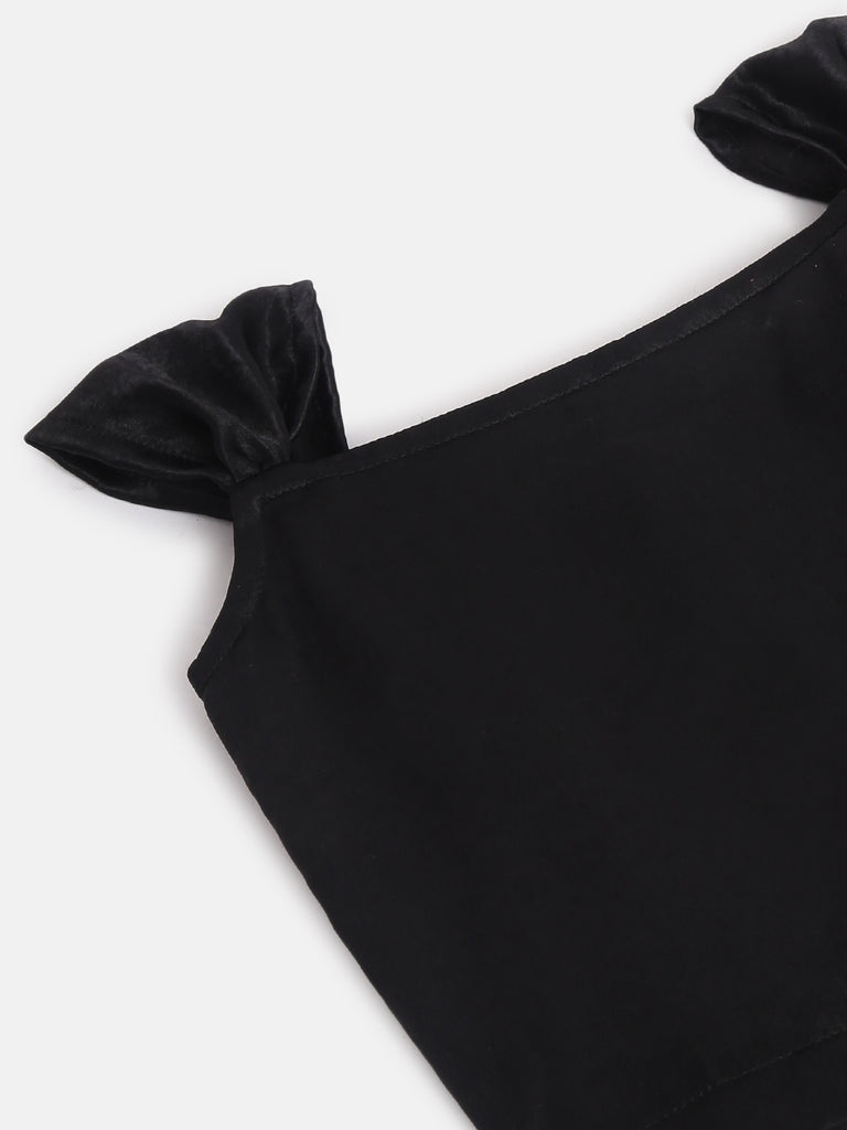 Black crop top and multicolour Organza skirt