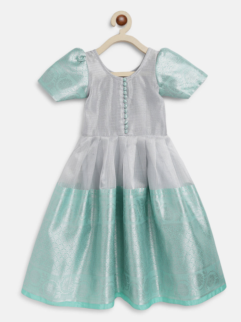 Silver Tissue dress with green border