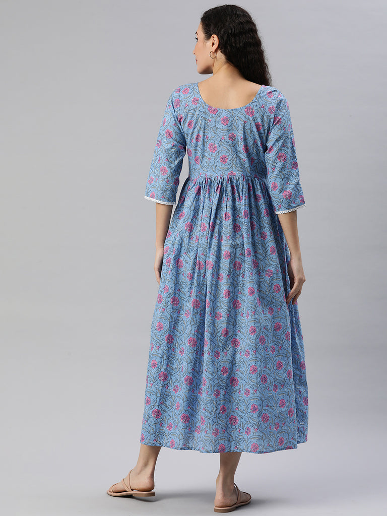 Blue Floral Print Maternity Maxi Dress