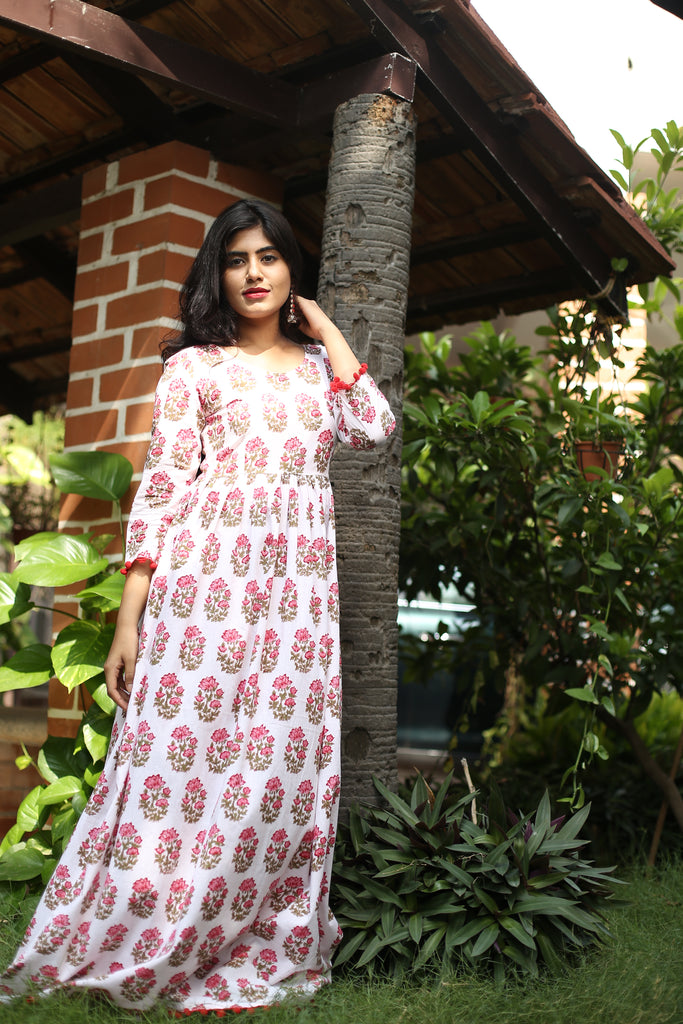 Mughal Rose Block Print Maxi Dress