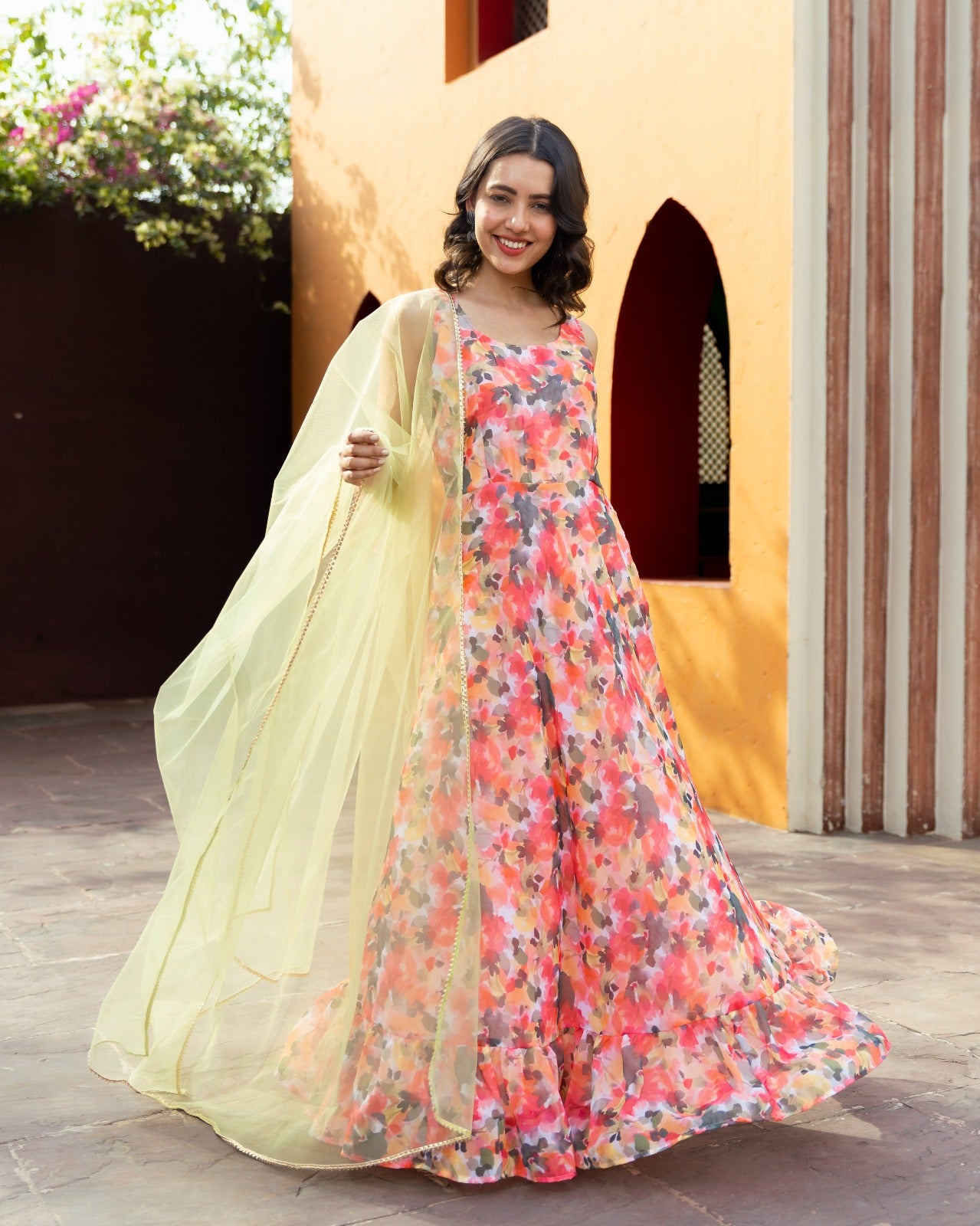 Buy Green Floral Print Anarkali Suit Set Online - Ritu Kumar International  Store View