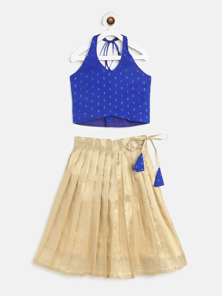 Blue Crop Top and Light Gold Skirt