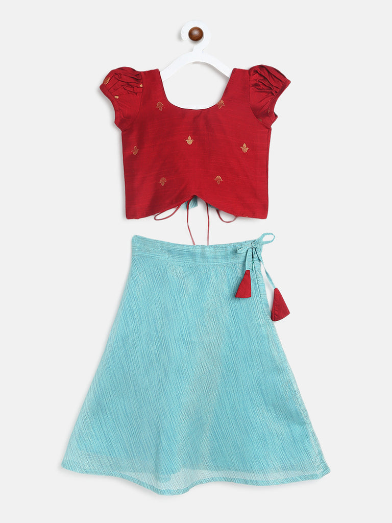 Red Crop Top and Blue Skirt