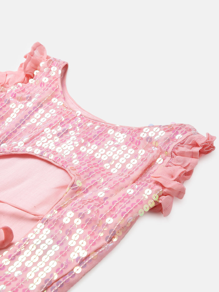Pink Sequin Crop Top and Skirt