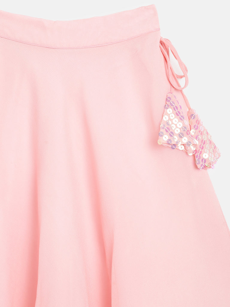 Pink Sequin Crop Top and Skirt