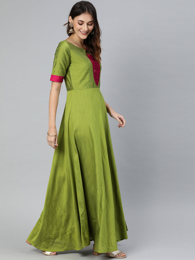 Green Solid Fit and Flare Dress