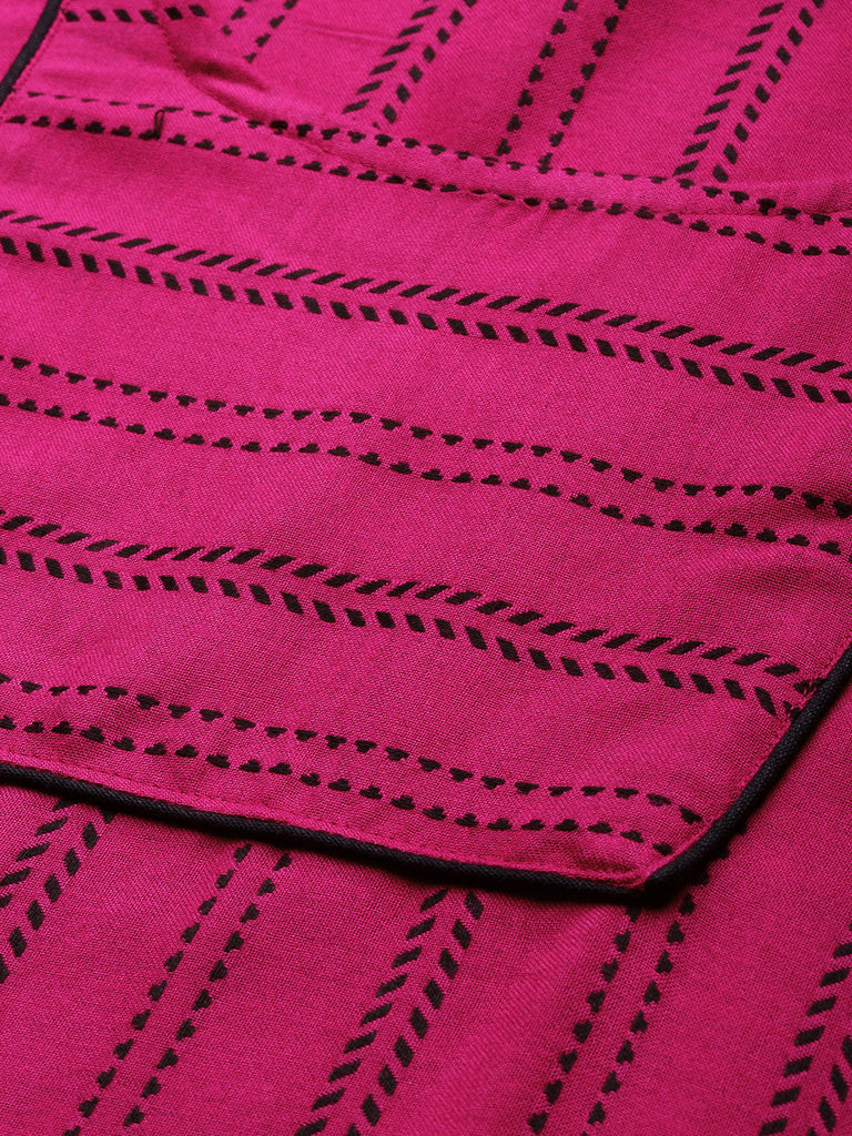 Pink & Black Striped Straight Kurta