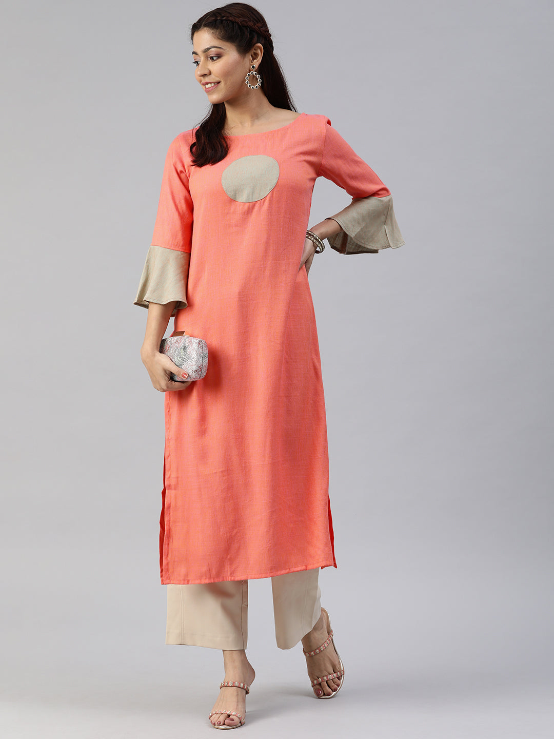 Top 170+ peach color kurti with leggings