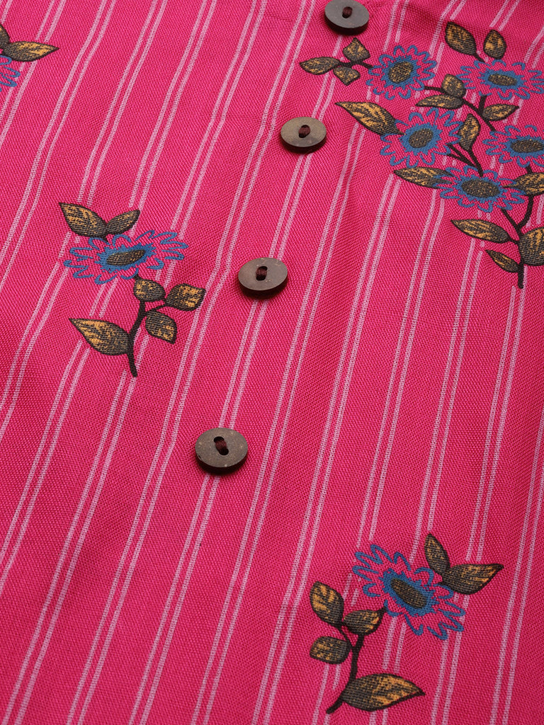 Pink & Blue Floral Printed Straight Kurta