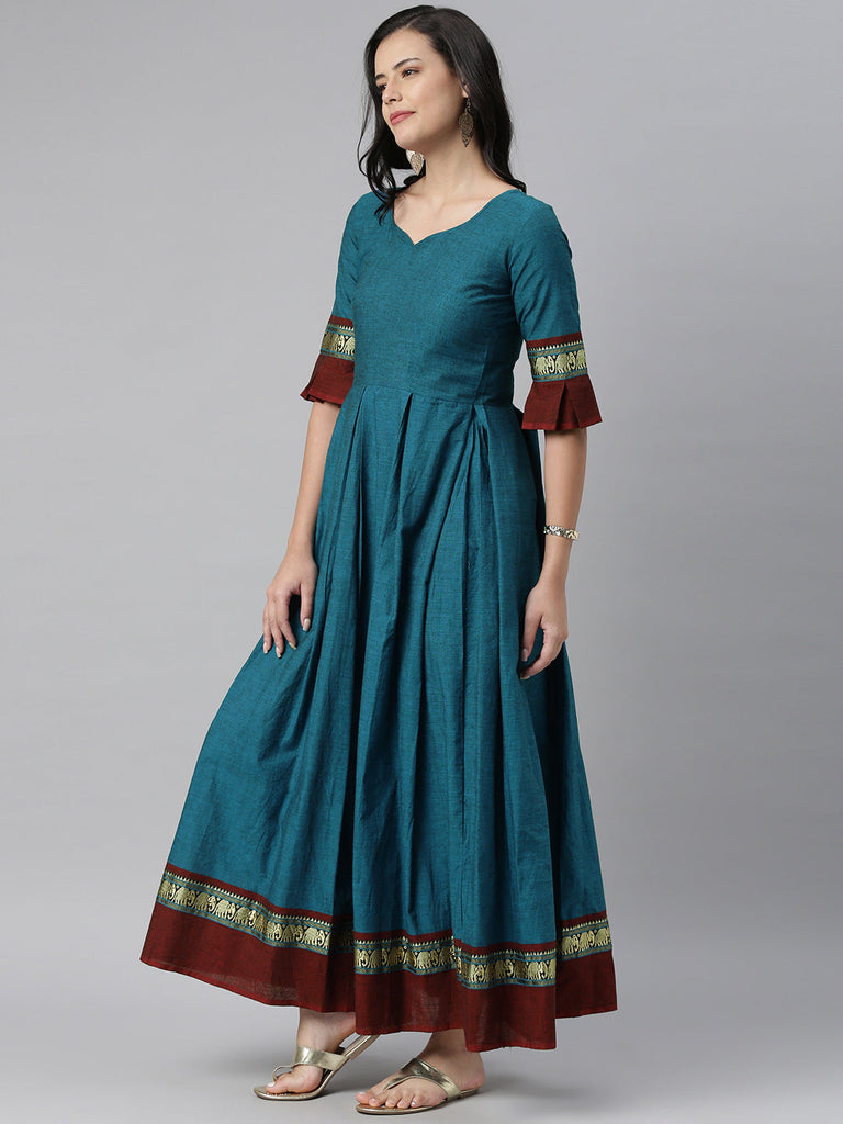 Blue Handloom Fit and Flare Dress