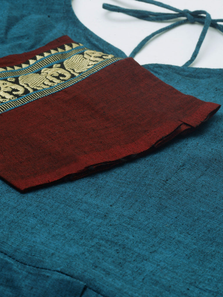 Blue Handloom Fit and Flare Dress