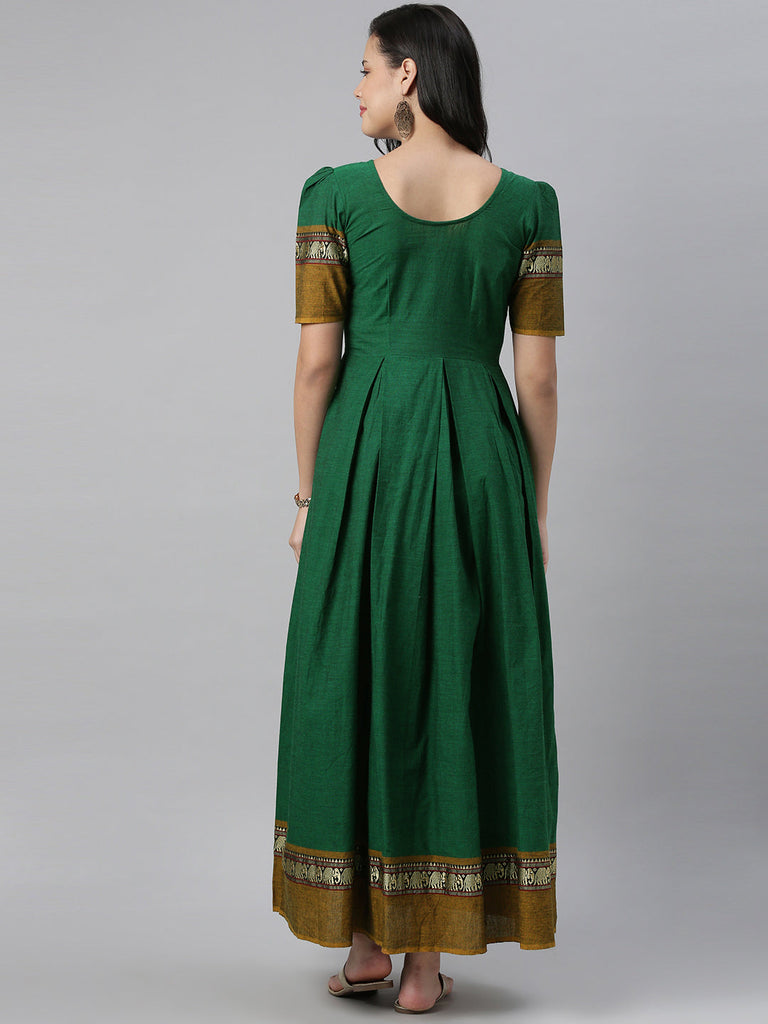 Emerald Green Handloom Fit and Flare Dress