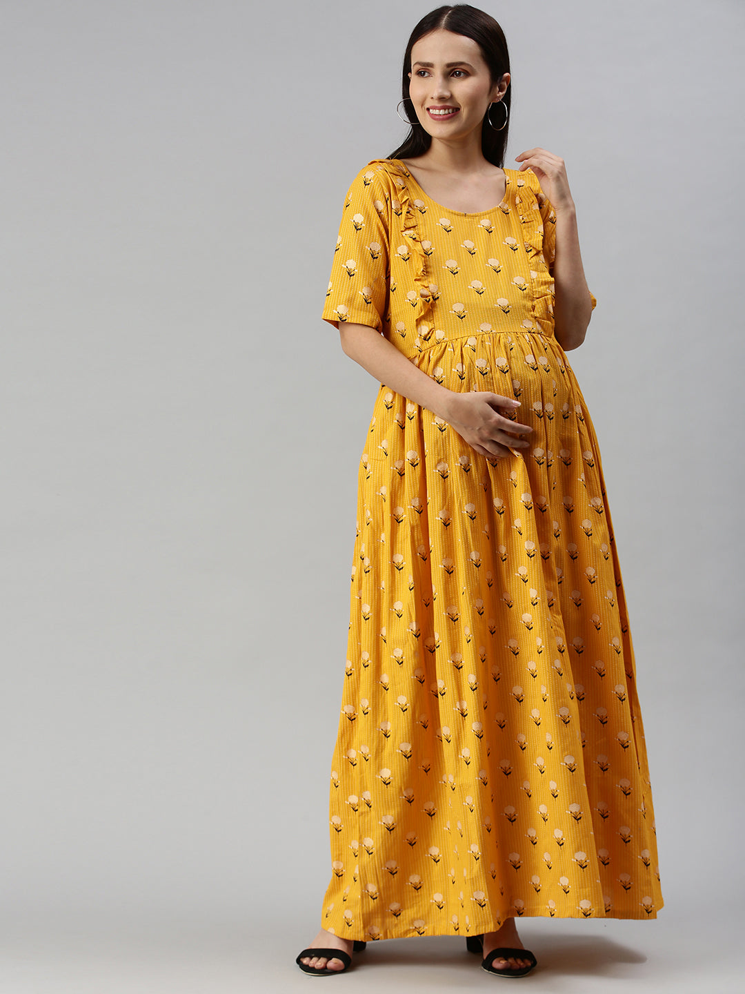 MAFE Blue & Yellow Floral Maternity Maxi Dress - Absolutely Desi