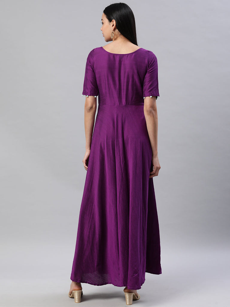 Violet Floral Patchwork Ethnic Maxi Dress