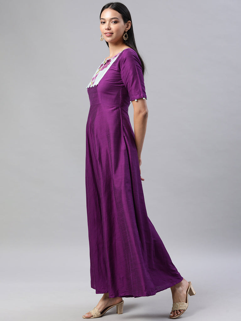 Violet Floral Patchwork Ethnic Maxi Dress