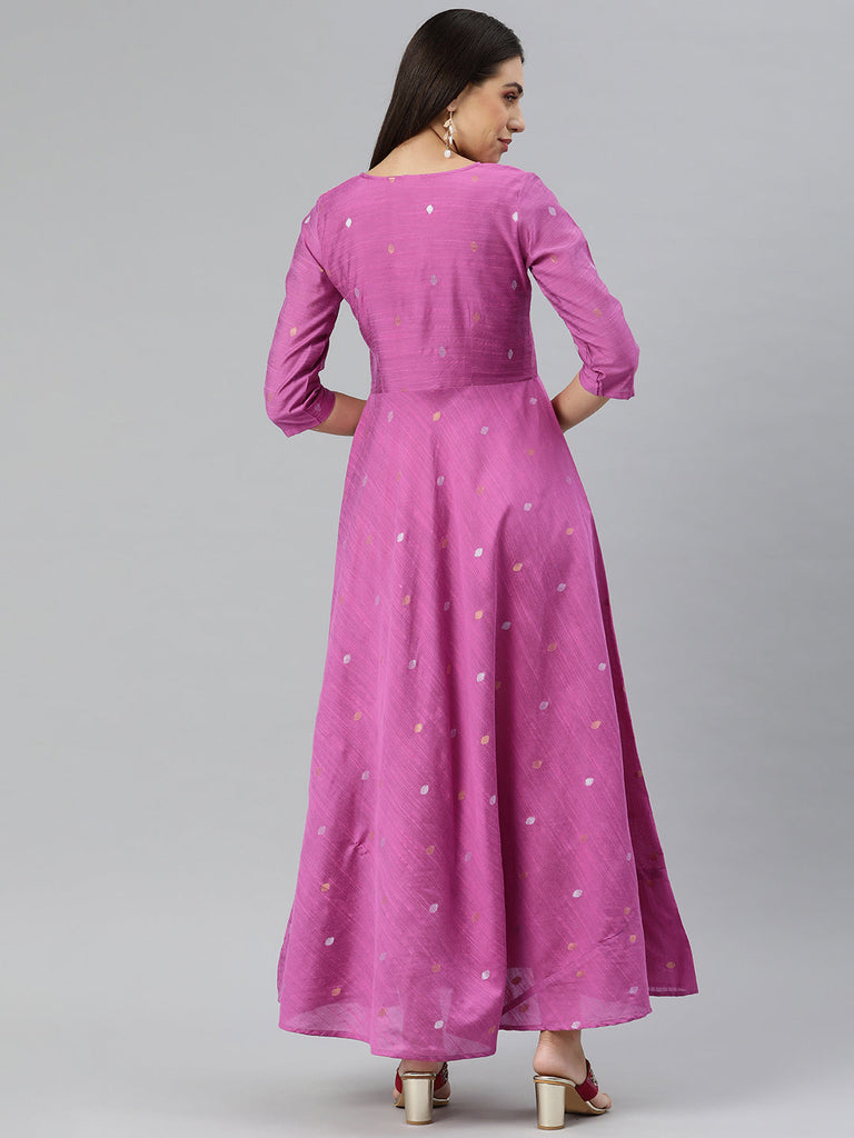 Pink Woven Slub Ethnic Maxi Dress