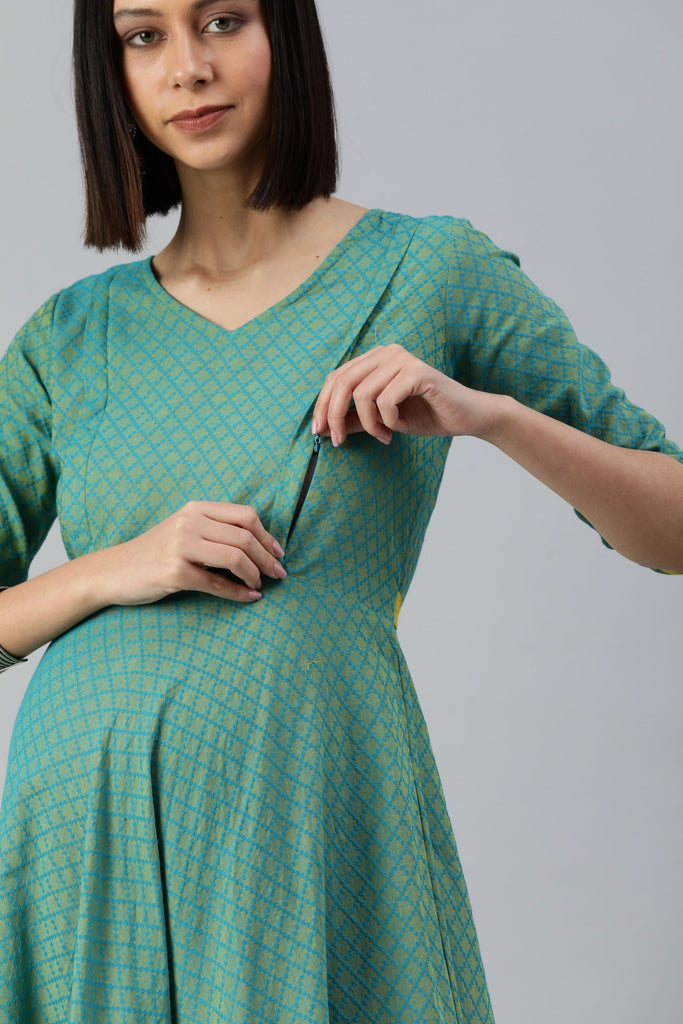 Green Cotton Maternity Maxi Dress