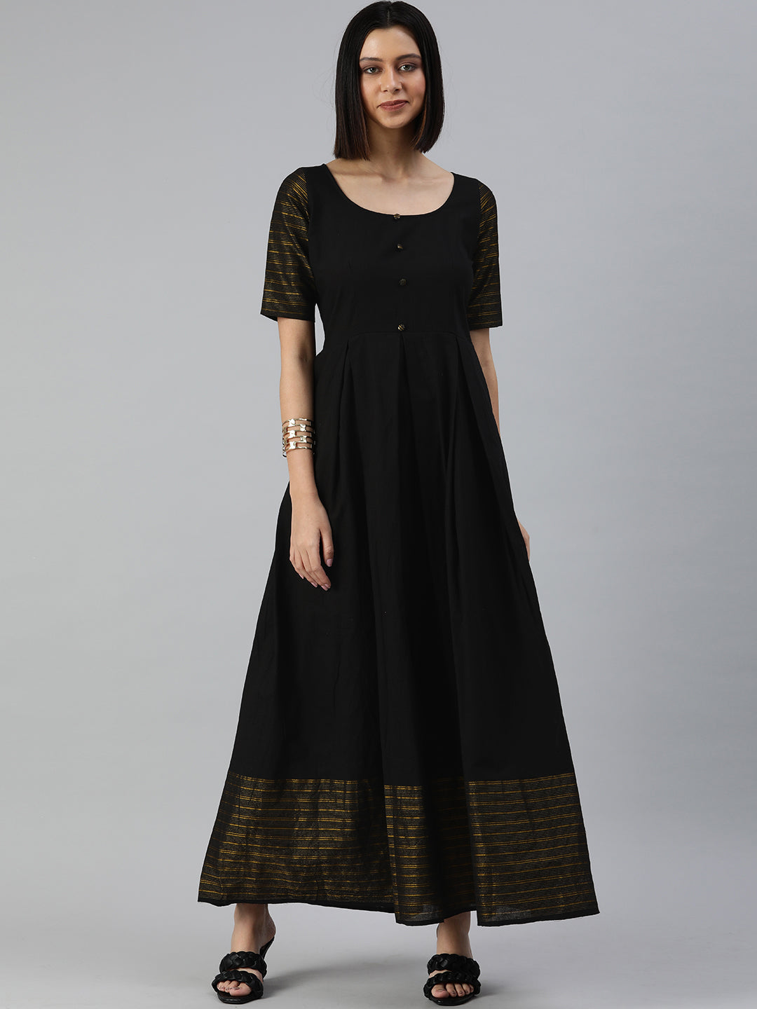 A-line dress with Pleated Yoke embellished with delicate handwork –  HandPicked Fashions