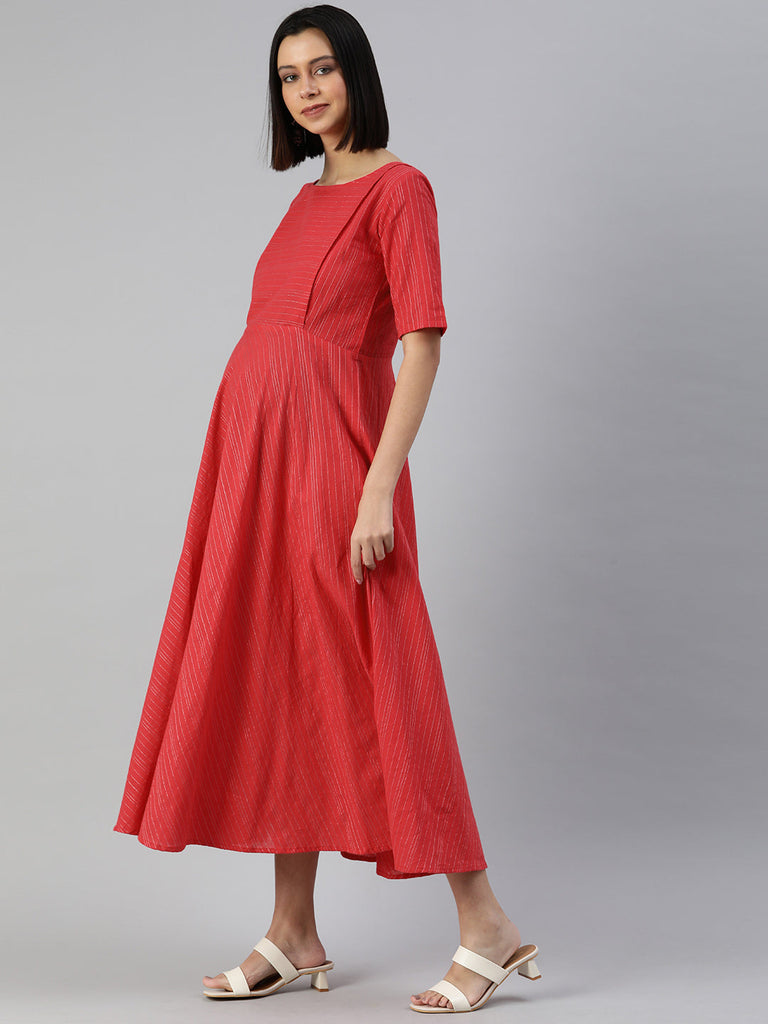 Red Striped Maternity Maxi Dress