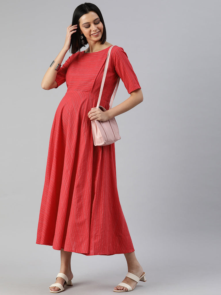 Red Striped Maternity Maxi Dress