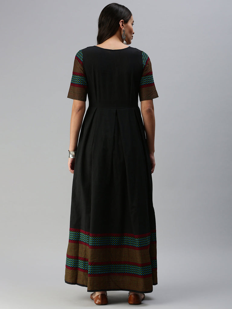 Black & Red Geometric Woven Design Handloom Maternity Maxi Dress