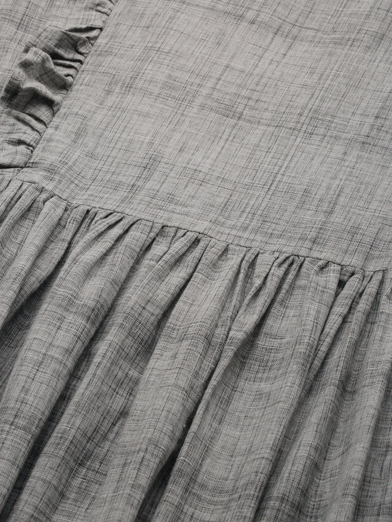 Grey Woven Design Handloom Maternity Midi Dress