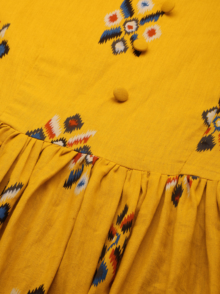 Mustard Yellow & Blue Geometric Printed Maternity A-Line Maxi Dress