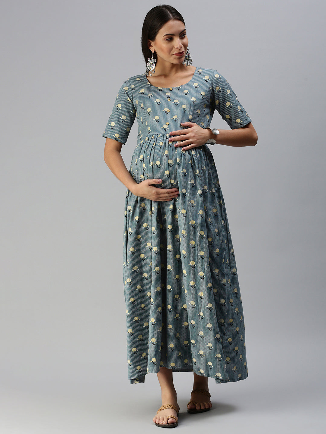New Maternity Dress Boho Style Elegant Ruffle Square Neck - Temu