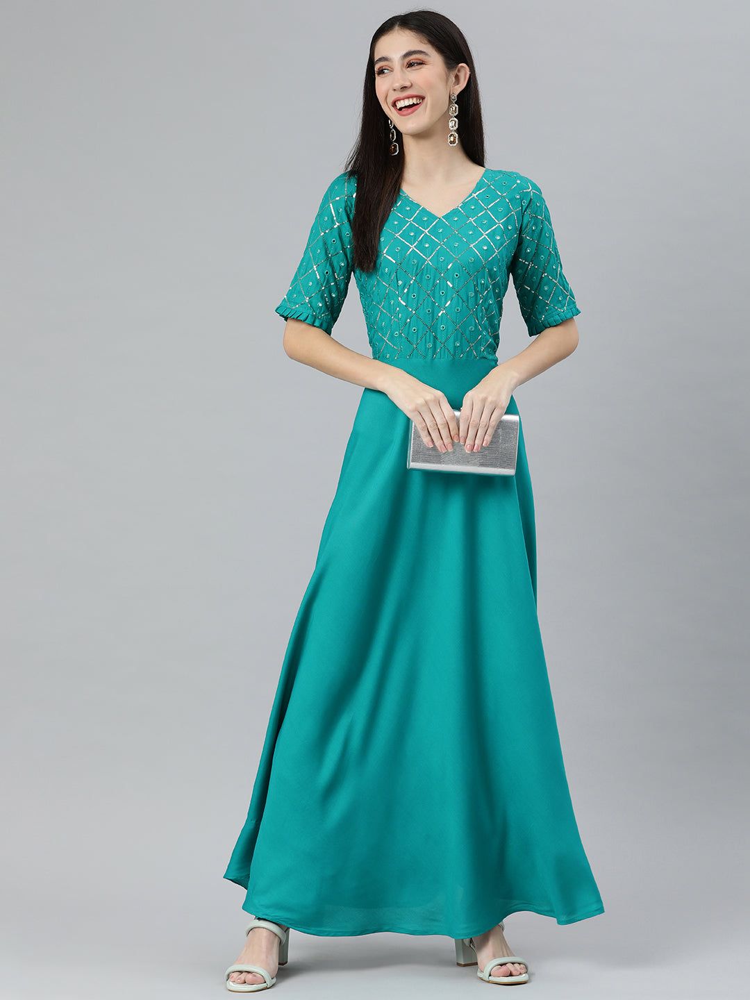 Amazon.com: Dress for Women's Hand Block Print Indian Cotton long sleeve maxi  Dress Block Print Ethnic Summer Dress (M) : Handmade Products