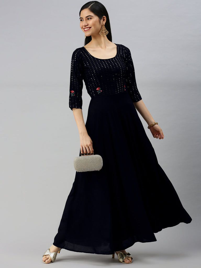 Black Embellished Ethnic Maxi Dress