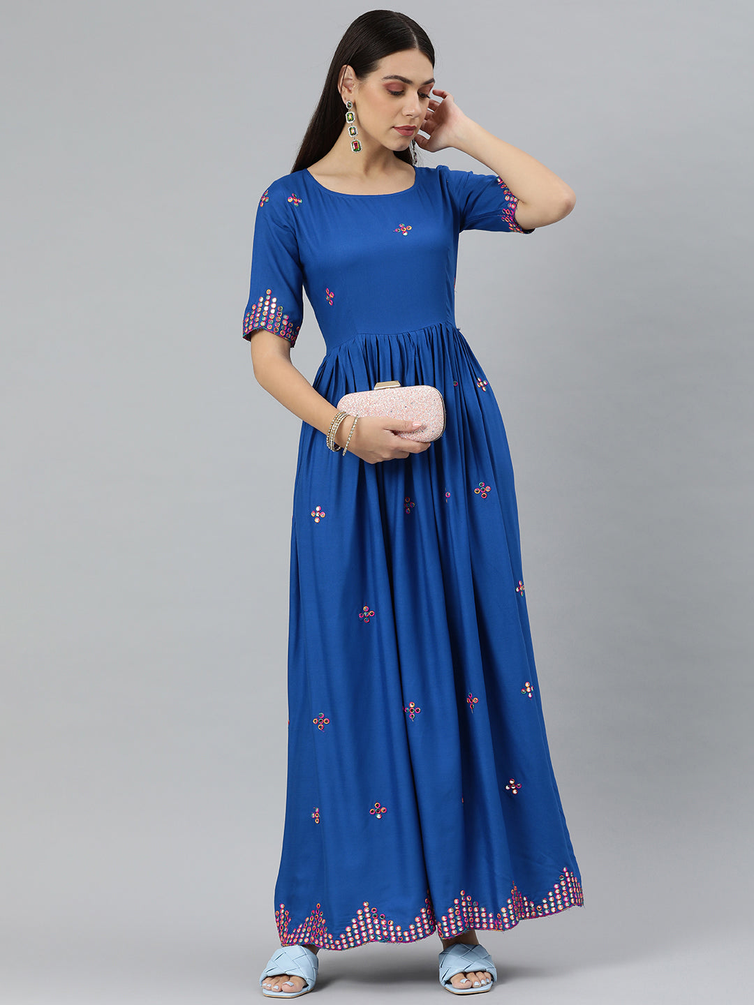 Buy HELLO DESIGN Women Beige Frill Maxi Dress at Amazon.in