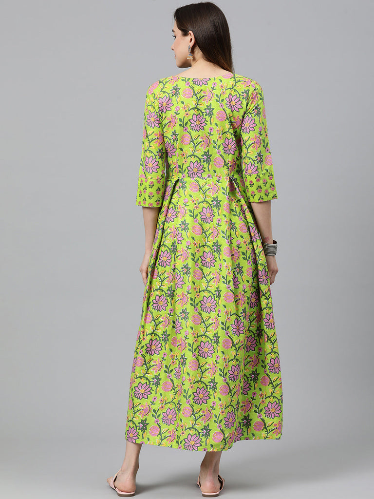 Green Floral Printed Fit & Flare Maternity Maxi Dress