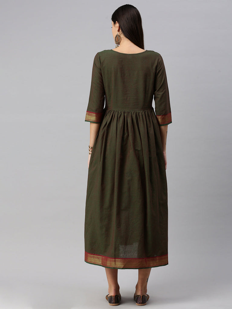 Olive Green solid Maternity Fit & Flare Maxi Dress