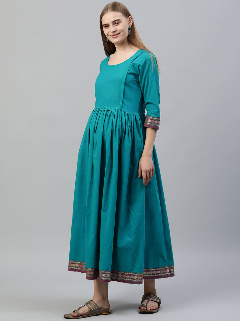 Blue solid Maternity Fit & Flare Maxi Dress