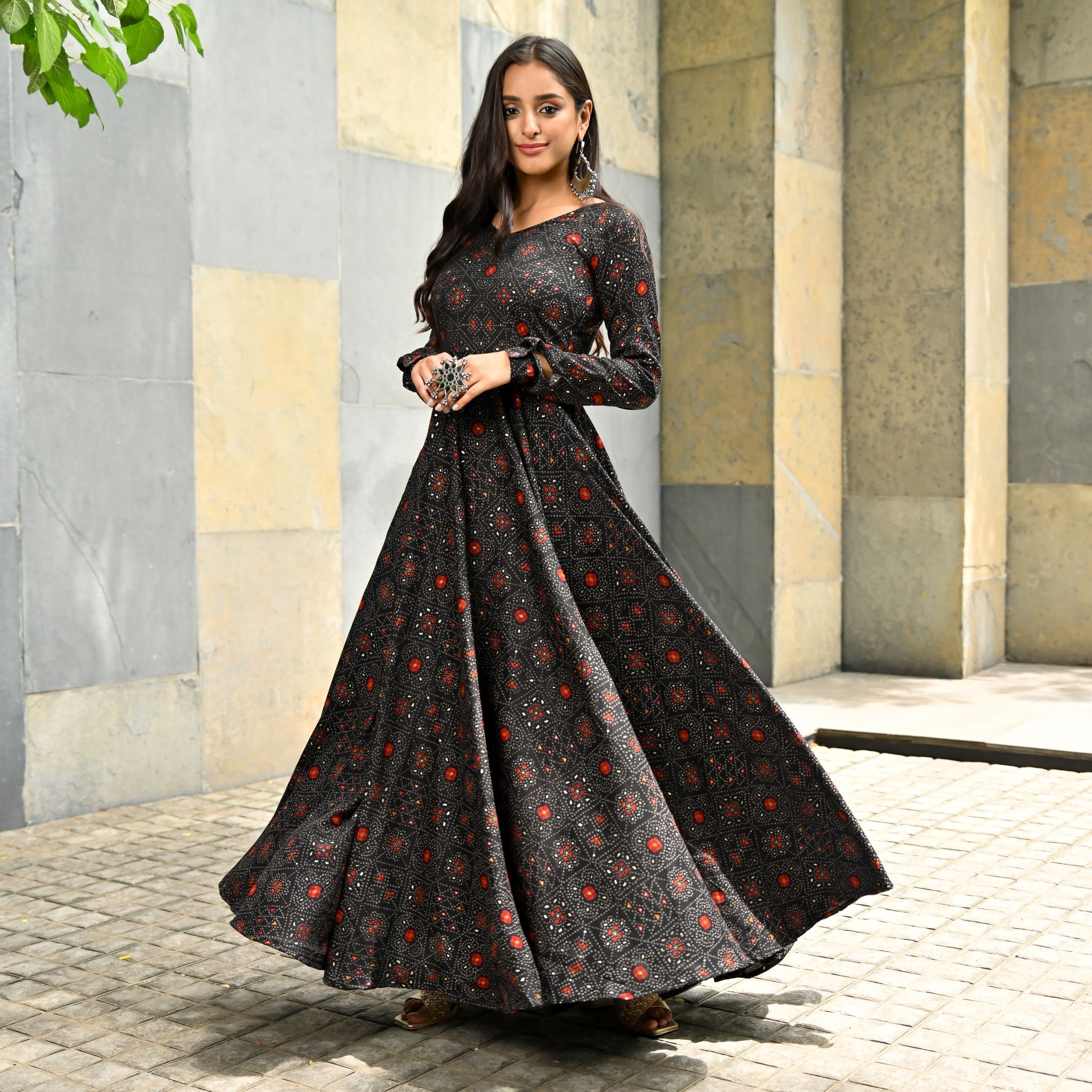 Black Floral Print Fit and Flare Dress | Dress Album